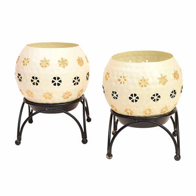 White Polka Tealights with Metal Stands - Set of 2 - Decor & Living - 2