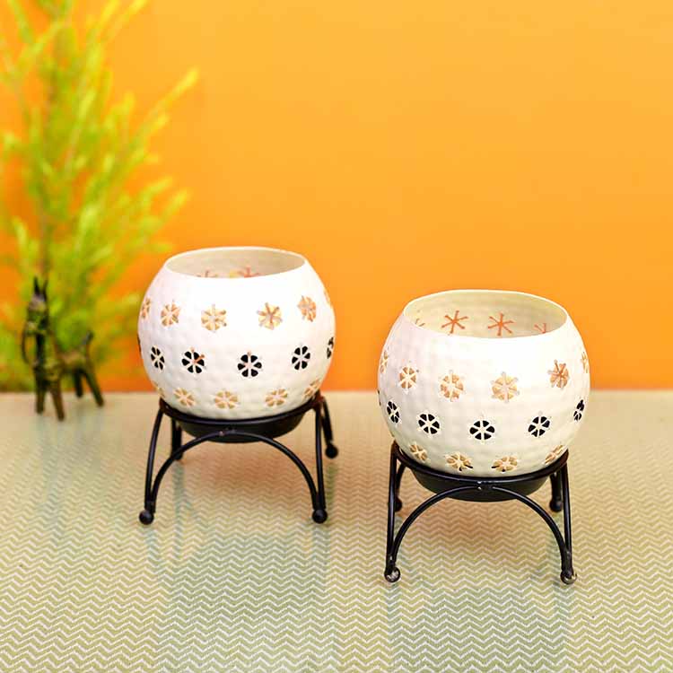 White Polka Tealights with Metal Stands - Set of 2 - Decor & Living - 3