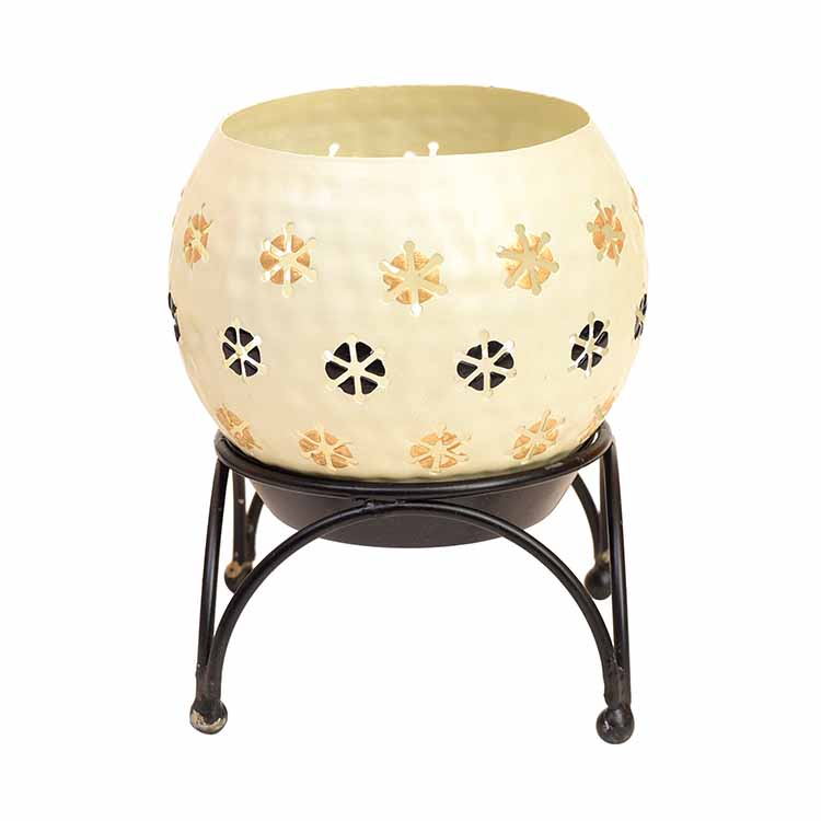 Tealight White Polka Style with Metal Stand - Decor & Living - 2