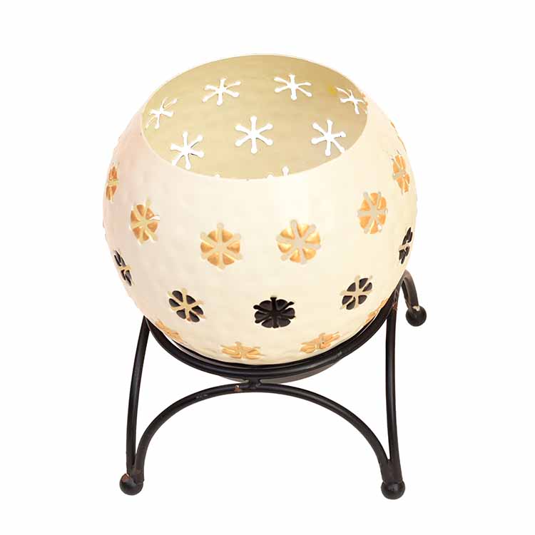 Tealight White Polka Style with Metal Stand - Decor & Living - 5