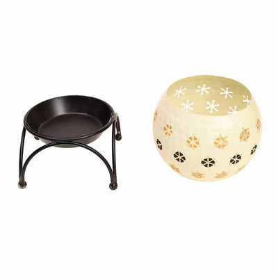 Tealight White Polka Style with Metal Stand - Decor & Living - 4