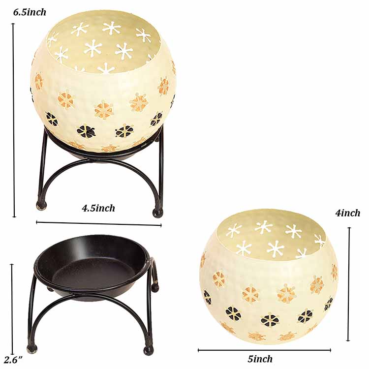 Tealight White Polka Style with Metal Stand - Decor & Living - 6