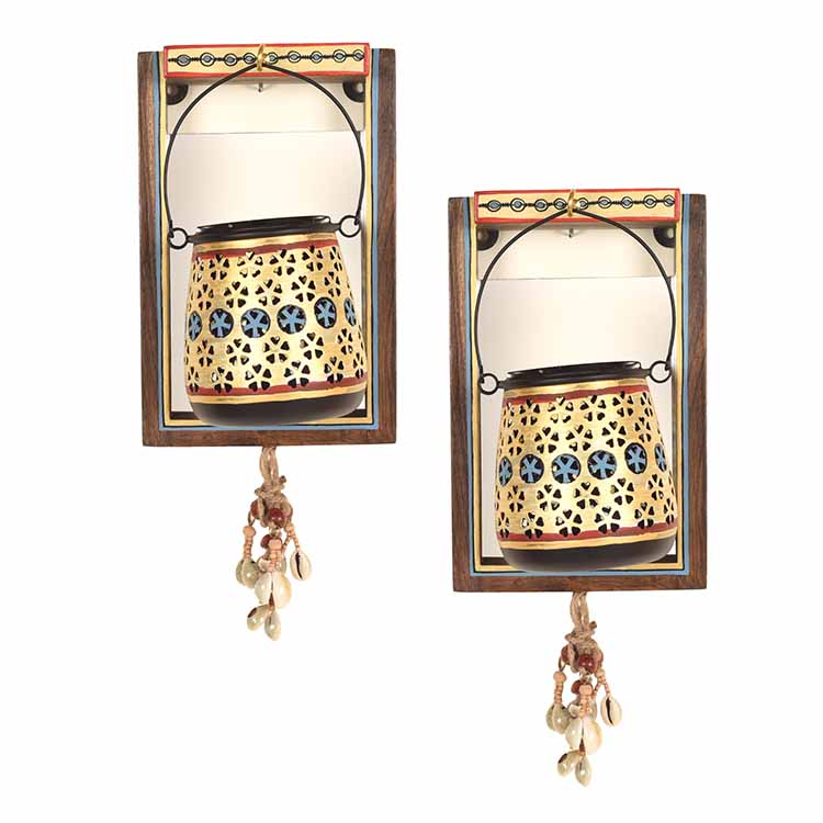 Handcrafted Wall Hanging Candle Holder - Set of 2 (5.5x2.5x8.5") - Decor & Living - 3