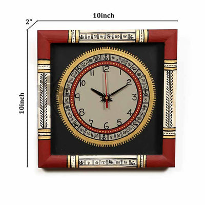 Wall Clock Handcrafted Warli Art White Dial with Glass Frame (10x10") - Wall Decor - 4