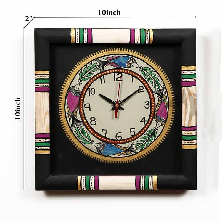 Wall Clock Handcrafted Warli Art Black Dial with Glass Frame (10x10") - Wall Decor - 4