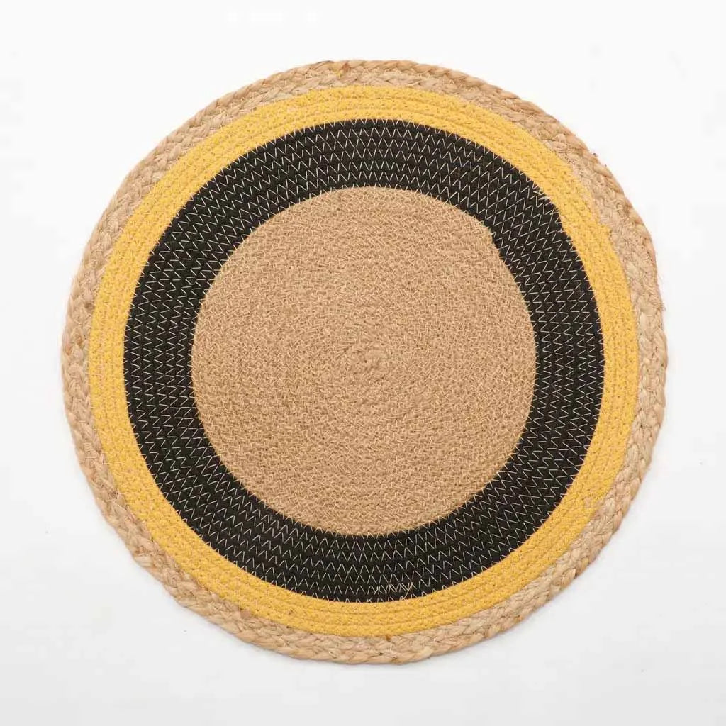 Cotton Jute Multi-Color Round Mat, Placemat, Concentric Circle Bars - Pack of 2 - Dining & Kitchen - 5