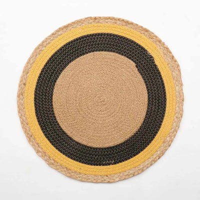 Cotton Jute Multi-Color Round Mat, Placemat, Concentric Circle Bars - Pack of 2 - Dining & Kitchen - 5