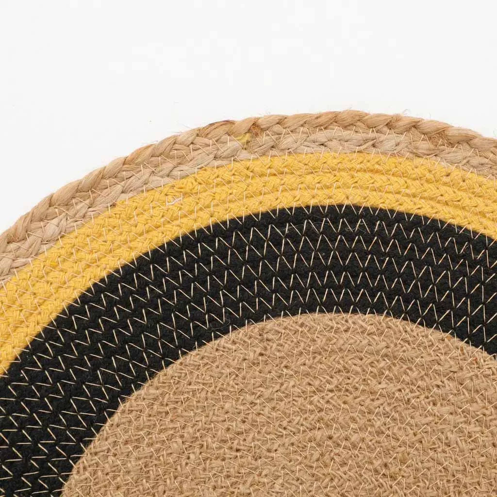 Cotton Jute Multi-Color Round Mat, Placemat, Concentric Circle Bars - Pack of 2 - Dining & Kitchen - 3