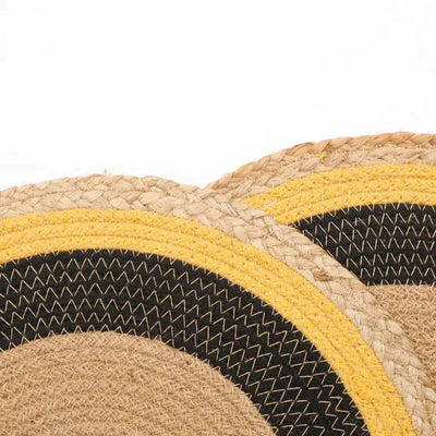Cotton Jute Multi-Color Round Mat, Placemat, Concentric Circle Bars - Pack of 2 - Dining & Kitchen - 2