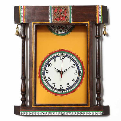 Wall Clock Handcrafted Warli Art Yellow Dial with Glass Frame (14x16") - Wall Decor - 2