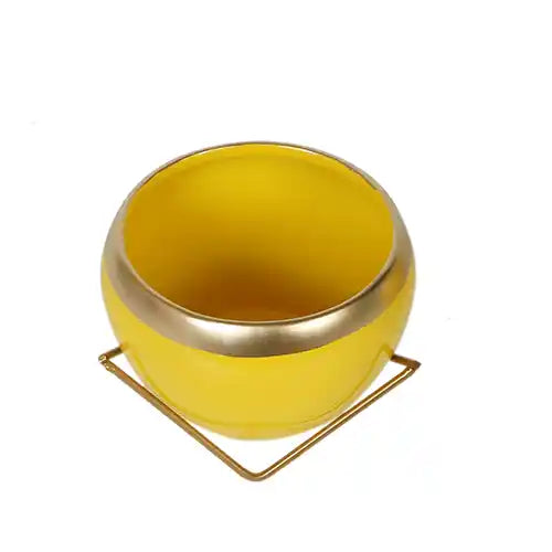 Apple Shape Metal Yellow & Gold Planter Set of 2