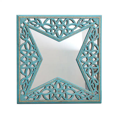 Astral Blue Distressed Square Wall Mirror (24in x 1in x 24in) - Home Decor - 2