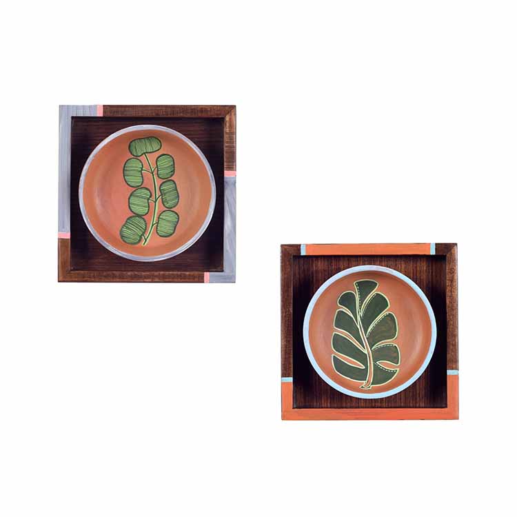 Nature's Leaf Terracotta Wall Paintings - Set of 2 (6.5x6.5x1.6") - Wall Decor - 4