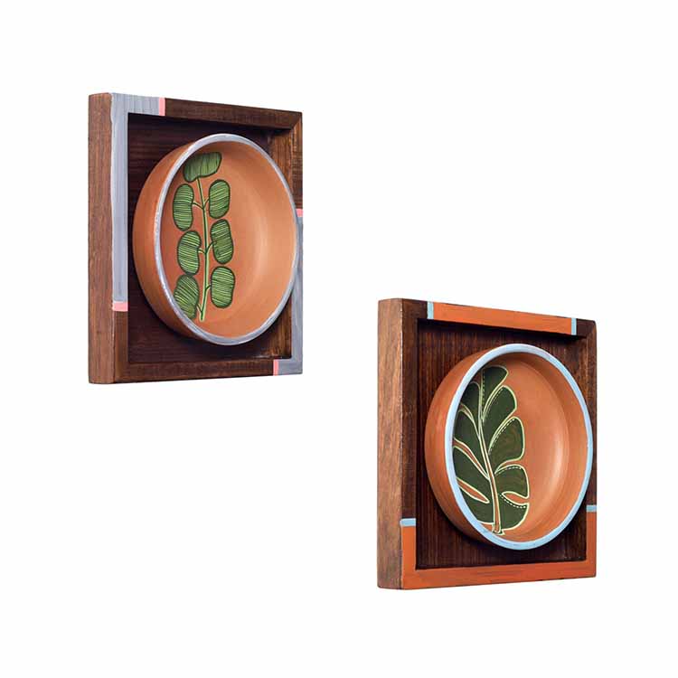 Nature's Leaf Terracotta Wall Paintings - Set of 2 (6.5x6.5x1.6") - Wall Decor - 2
