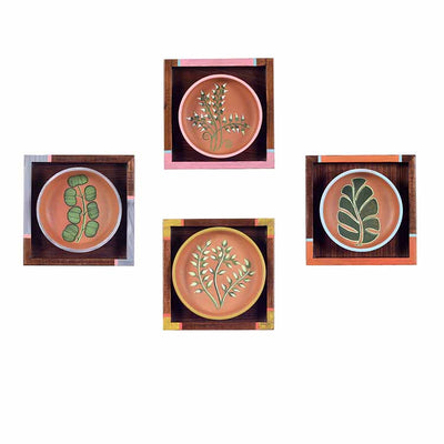 Nature's Leaf Terracotta Wall Paintings - Set of 4 (6.5x6.5x1.6") - Wall Decor - 4