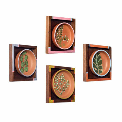Nature's Leaf Terracotta Wall Paintings - Set of 4 (6.5x6.5x1.6") - Wall Decor - 2