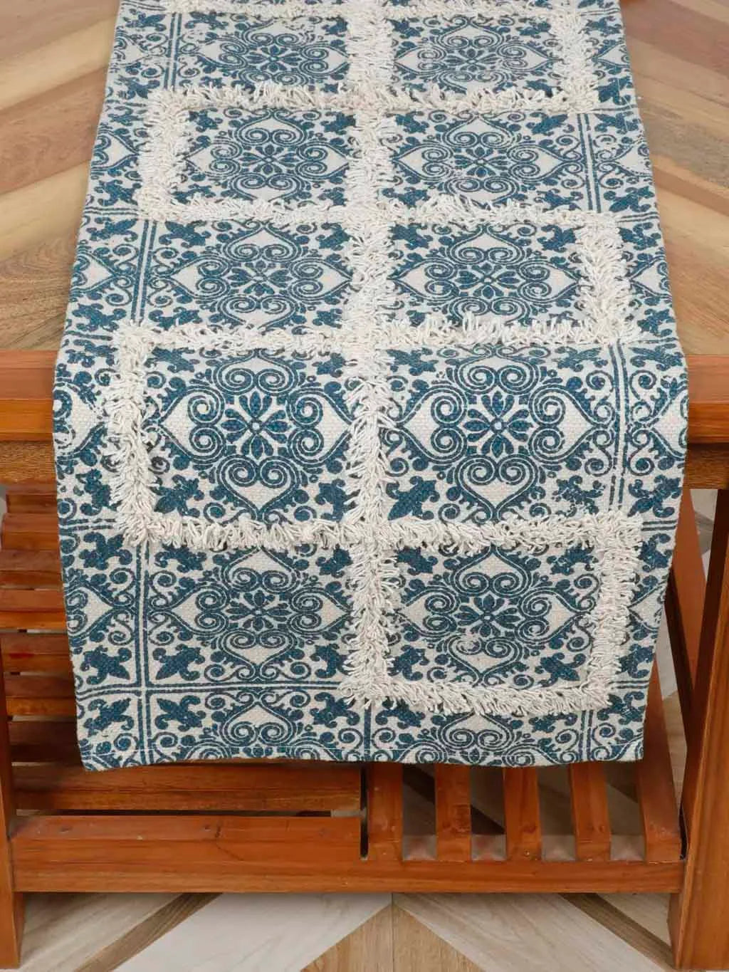 Printed Tufted Canvas Table Runner, Squares, Floral - Dining & Kitchen - 2
