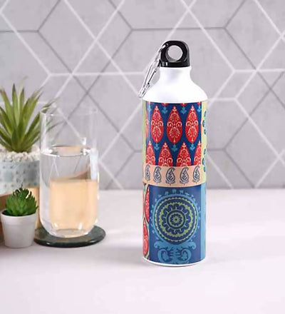 Coral Blue Foral Printed Aluminium Sipper Water Bottle 750ml