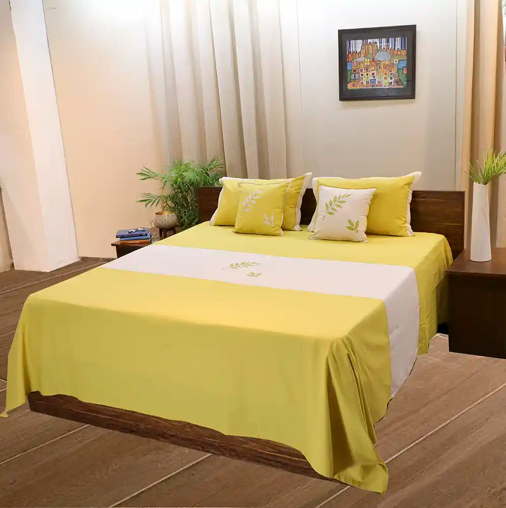 Embroided Lemon & Beige Bed Cover - Set of 3 - Furnishing & Utilities - 6