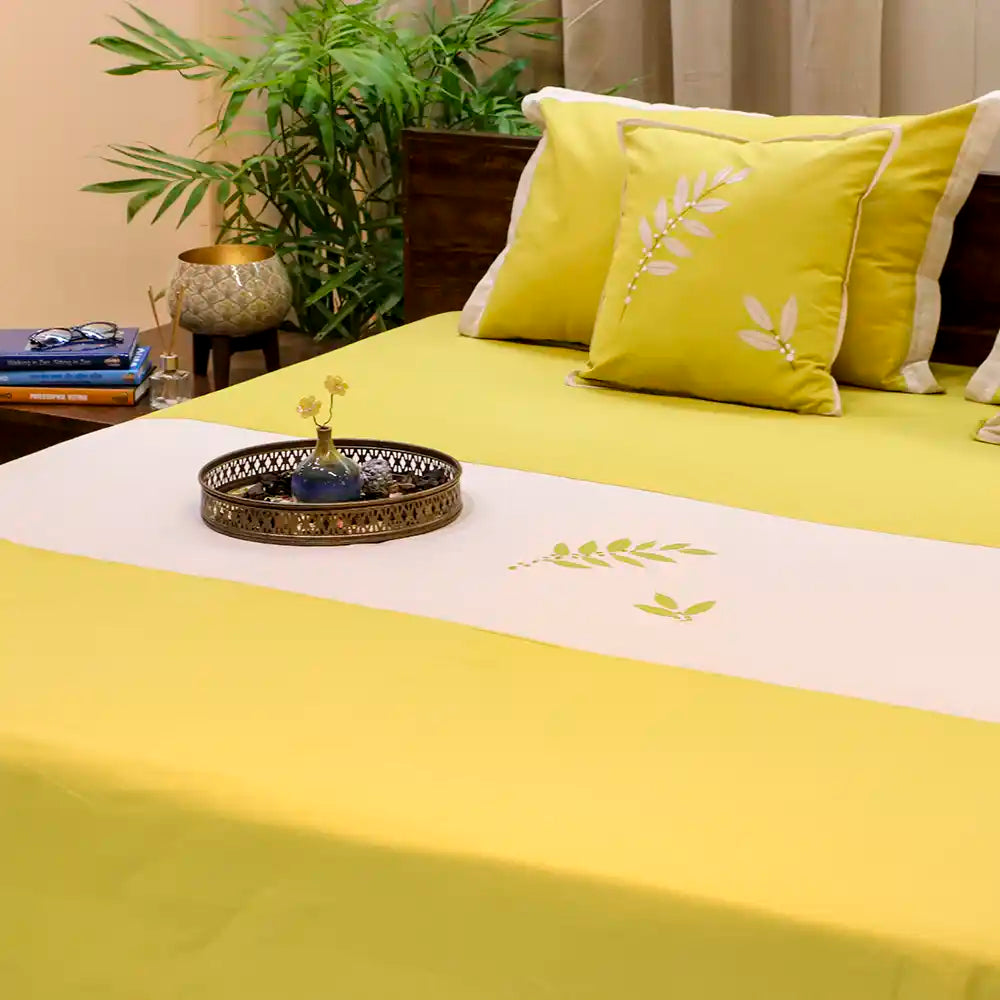 Embroided Lemon & Beige Bed Cover - Set of 3 - Furnishing & Utilities - 3