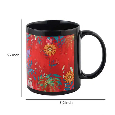 Coffee Mug Colourful Floral Print with Black Background