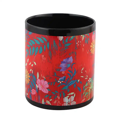 Coffee Mug Colourful Floral Print with Black Background