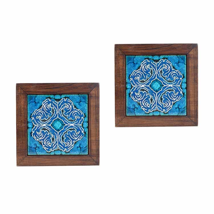 Blue Daisy Handcrafted Wall Art Panel/ Trivets - Set of 2 - Wall Decor - 3