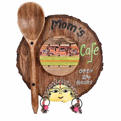 Kitchen Decor "Moms Cafe" Handcrafted in Wood (9x1.5x11.7") - Wall Decor - 2