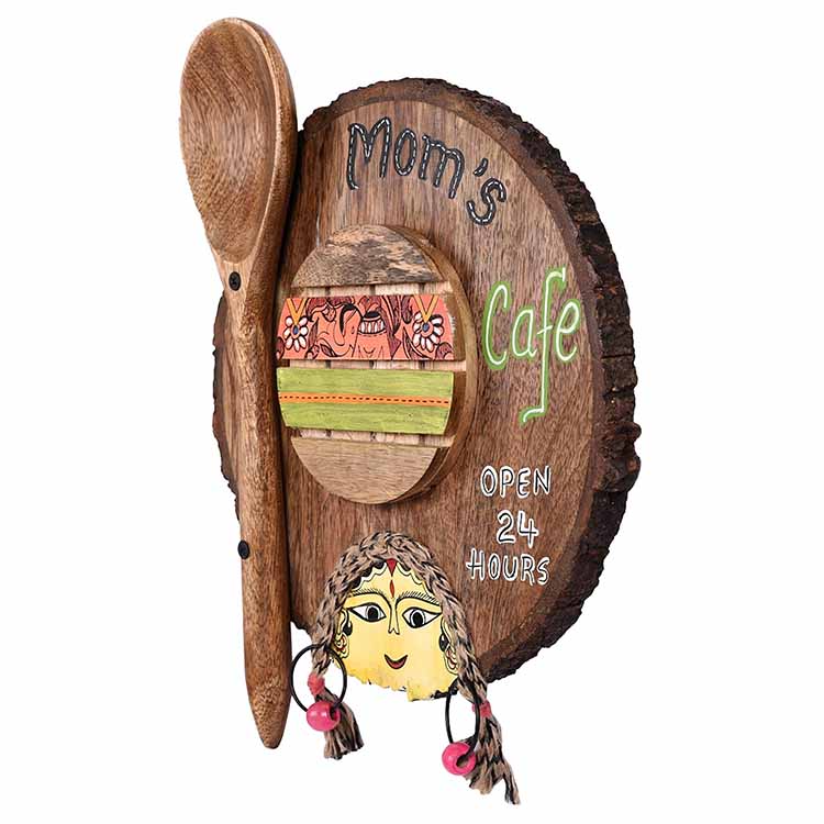 Kitchen Decor "Moms Cafe" Handcrafted in Wood (9x1.5x11.7") - Wall Decor - 3