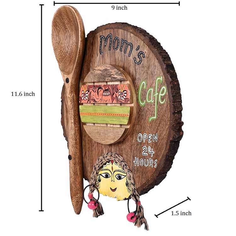 Kitchen Decor "Moms Cafe" Handcrafted in Wood (9x1.5x11.7") - Wall Decor - 5
