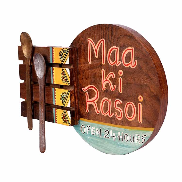 Kitchen Decor "Maa ki Rasoi" Handcrafted in Wood (9x2x7") - Wall Decor - 2