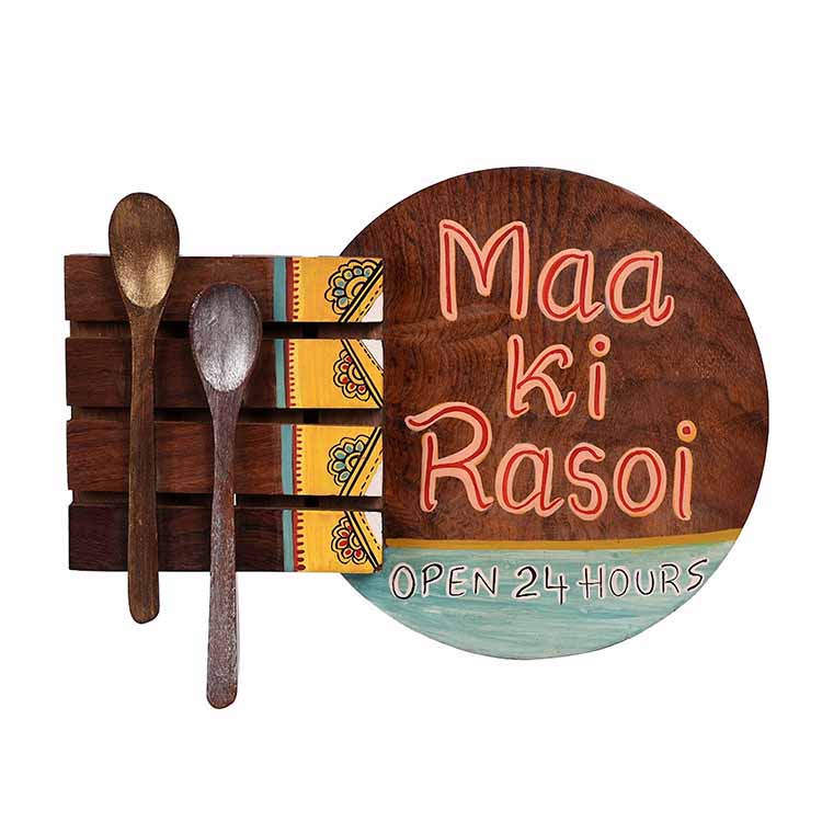 Kitchen Decor "Maa ki Rasoi" Handcrafted in Wood (9x2x7") - Wall Decor - 3