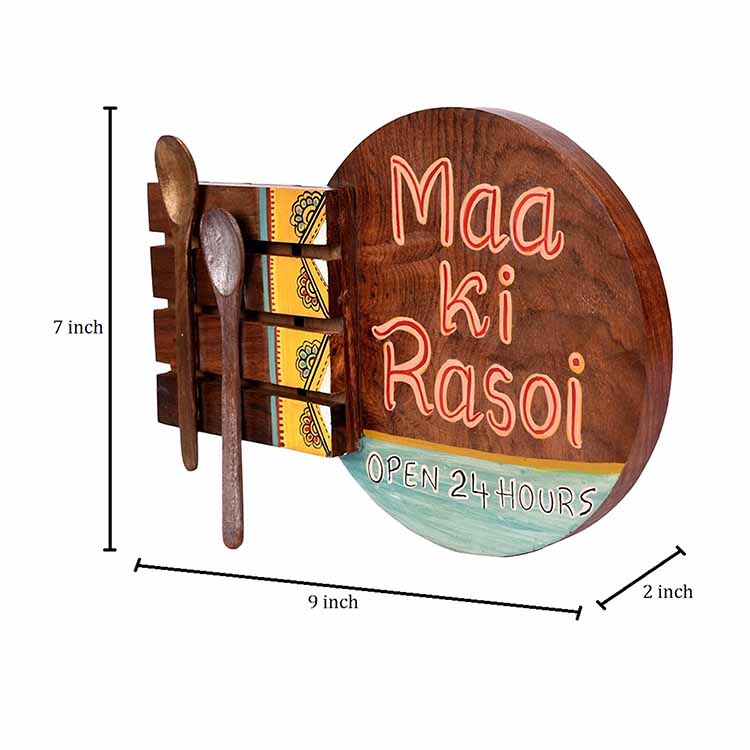 Kitchen Decor "Maa ki Rasoi" Handcrafted in Wood (9x2x7") - Wall Decor - 5