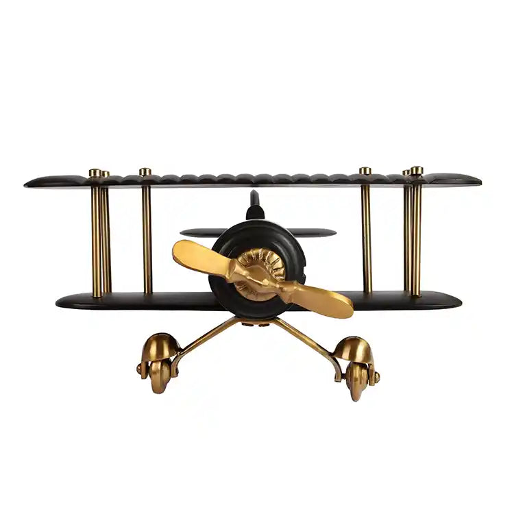 Gold and Black Wood Vintage Handcrafted Decor Airplane 42-043-41-2
