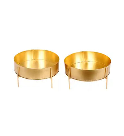Round Gold Table Planter with Stand Set of 2
