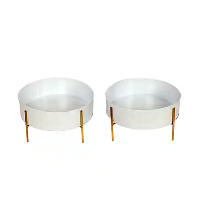 Round White & Gold Table Planter With Stand Set of 2