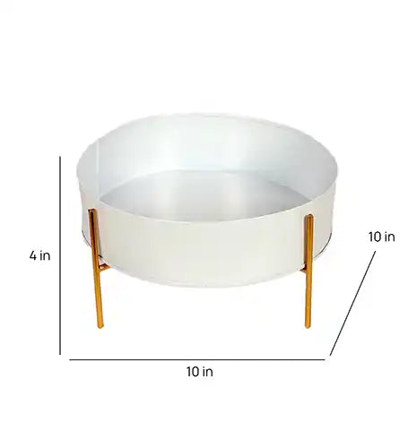 Round White & Gold Table Planter With Stand Set of 2
