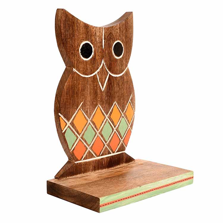 Wall Decor Owl Shelf with 2 Pots Handcrafted in Wood (6.5x4x9.2") - Wall Decor - 5