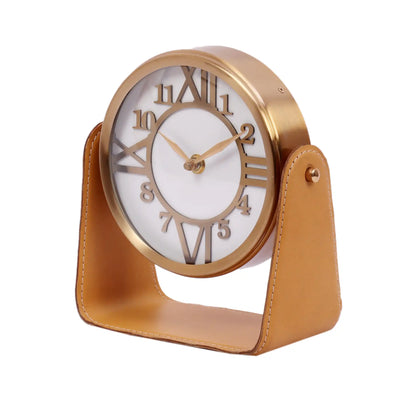 Genuine Tan Leather Table Clock -60-966-21-2