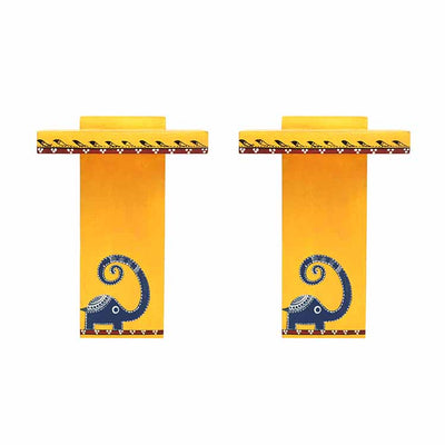 Happy Elephant Yellow Wall Decor Shelves (Set of 2) with Brown Terracotta Miniatures (5.5x3.5x8") - Wall Decor - 3