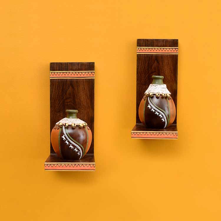 Coco Earthen Vases with Wall Decor Shelves - Set of 2 - Wall Decor - 2