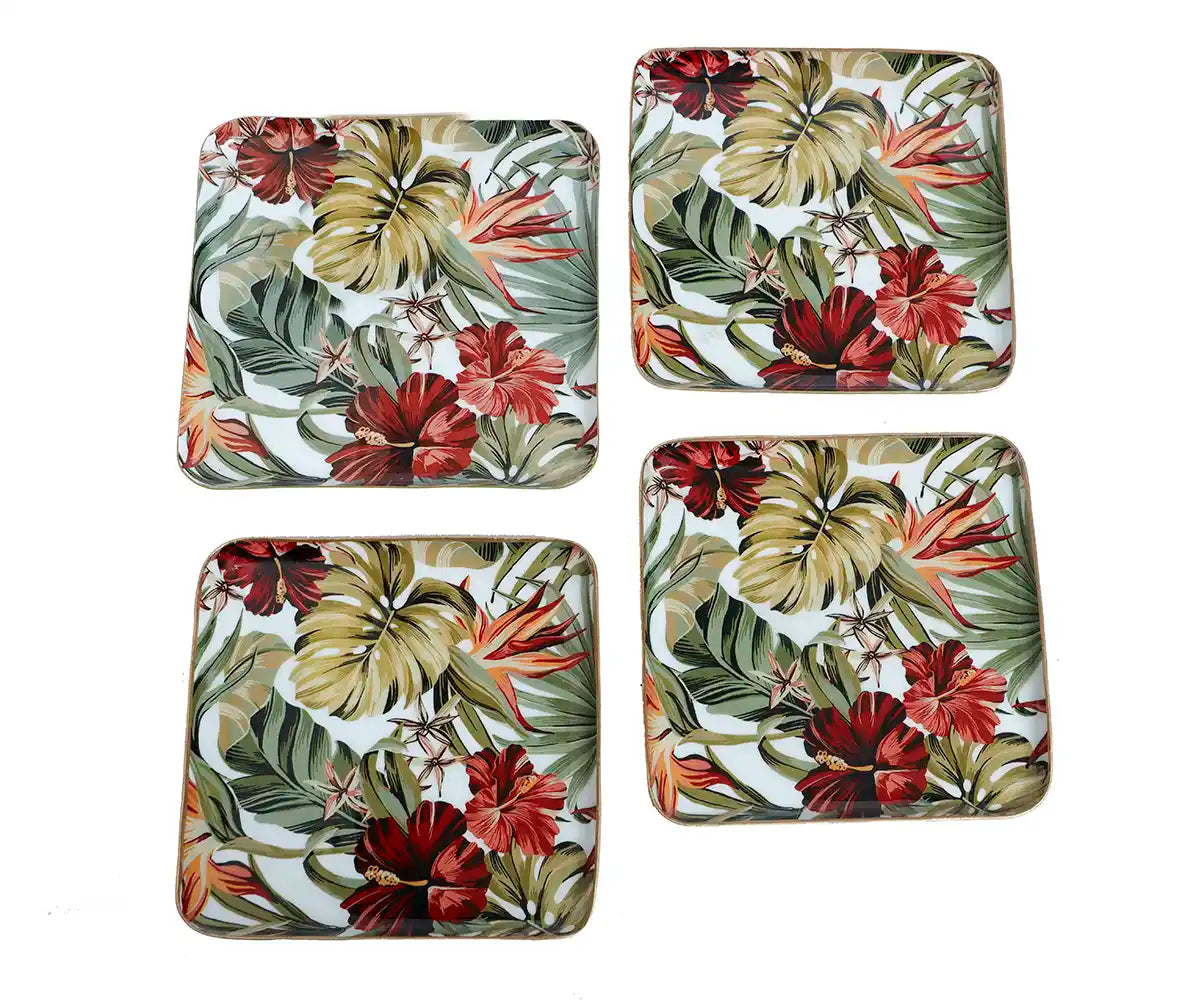 Square Tropical Paradise Print Metal Plates - Set of 4 - Dining & Kitchen - 2