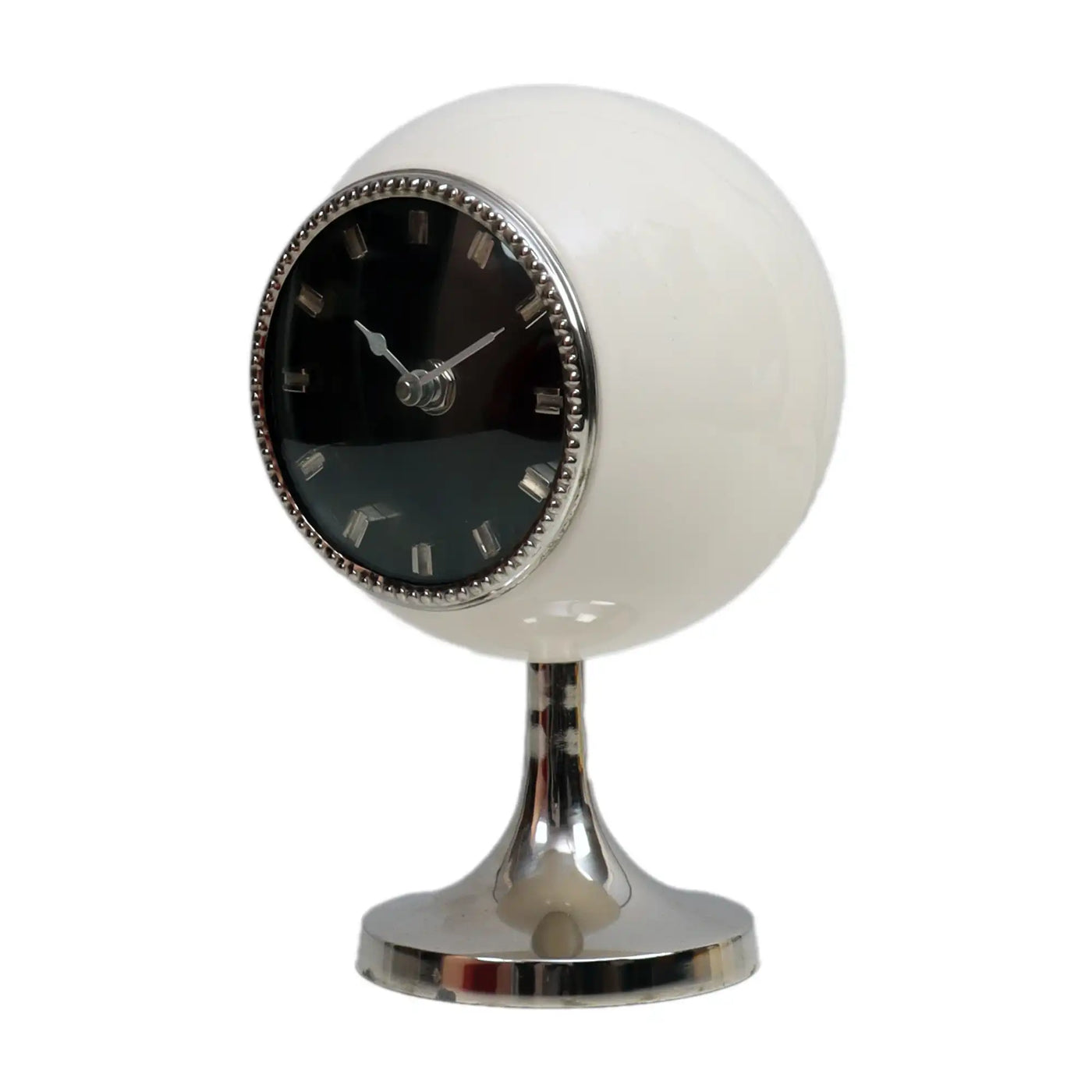 Circular Globe Clock with Fawn White Enamel & Nickle 61-115-28-5-1