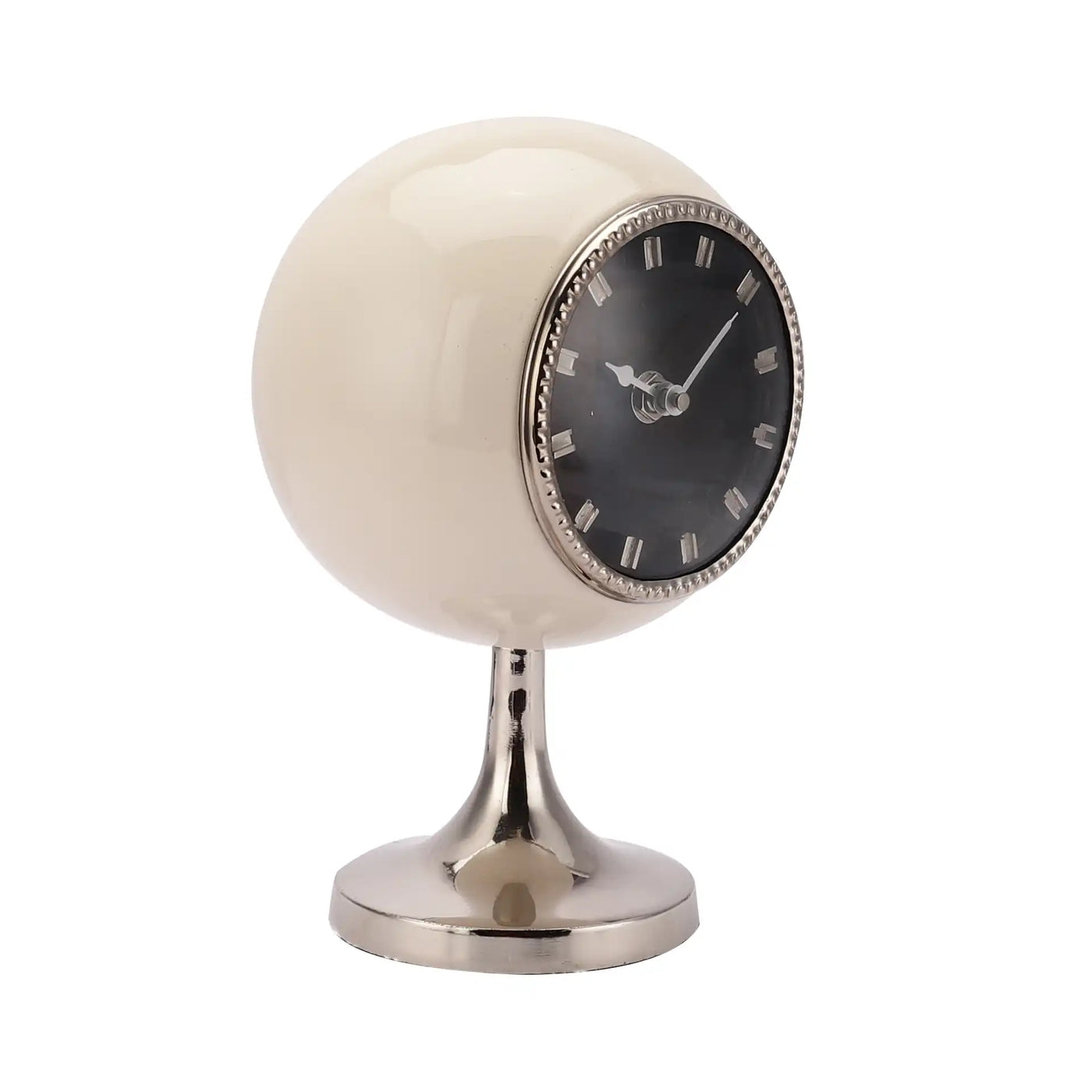 Circular Globe Clock with Fawn White Enamel & Nickle 61-115-28-5-1