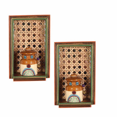 Handcrafted Mirror Cane Hanging Shelf with Storage Barni - Set of 2 (5.5x2.5x8.5") - Wall Decor - 2