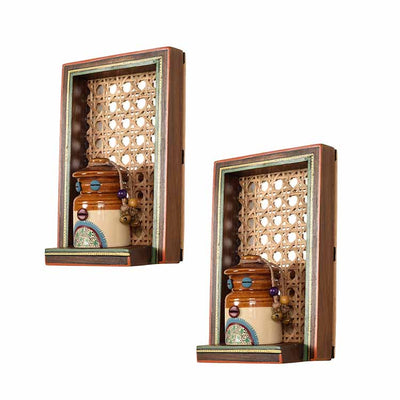 Handcrafted Mirror Cane Hanging Shelf with Storage Barni - Set of 2 (5.5x2.5x8.5") - Wall Decor - 3
