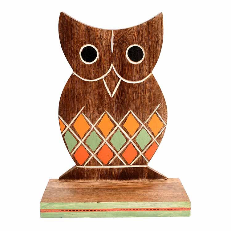 Wall Decor Handcrafted Wooden Tribal Art Owl Shelf (6.5x4x9.2") - Storage & Utilities - 2