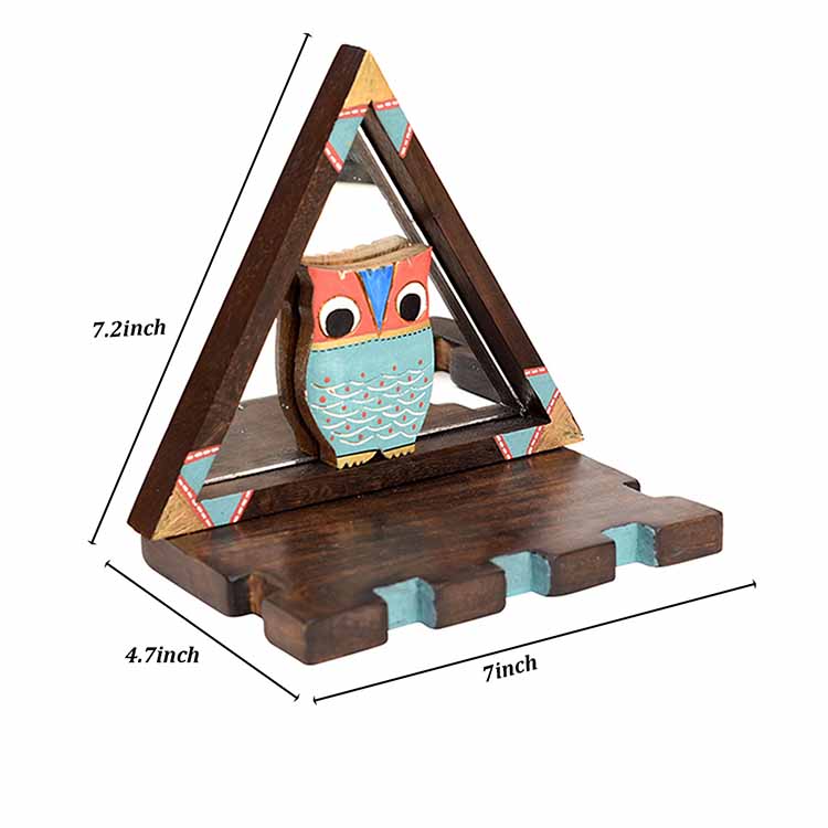 Triangular Wall Decor Shelves (Set of 2) with Blue Owl Motifs Set on Mirrors (7x4.7x7.2") - Storage & Utilities - 4