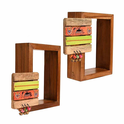 Wall Decor Square Coaster Handcrafted Wooden Shelves - Set of 2 (9x2.7x8") - Storage & Utilities - 2