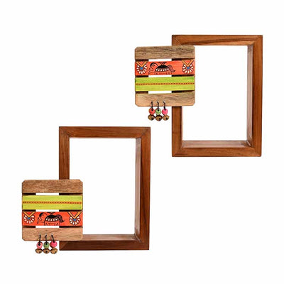 Wall Decor Square Coaster Handcrafted Wooden Shelves - Set of 2 (9x2.7x8") - Storage & Utilities - 5
